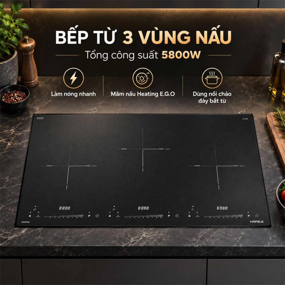 Bếp từ 3 vùng nấu lắp âm Hafele HC-I7834B (536.61.719) - Hàng chính hãng