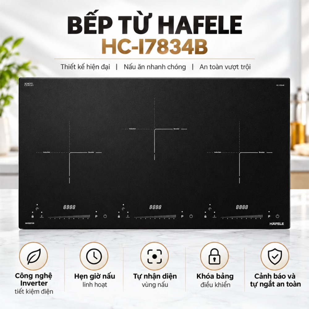 Bếp từ 3 vùng nấu lắp âm Hafele HC-I7834B (536.61.719) - Hàng chính hãng