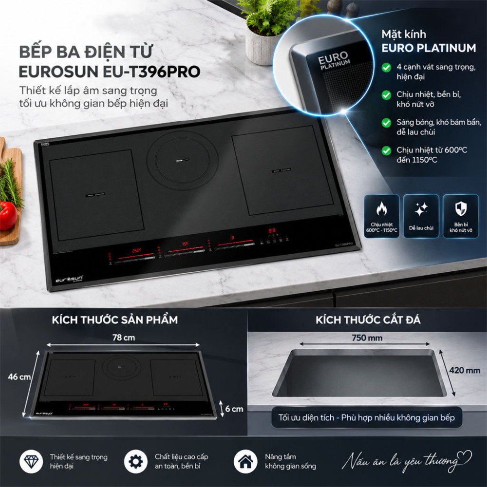 Bếp từ 3 vùng nấu Eurosun EU-T396PRO - Hàng chính hãng