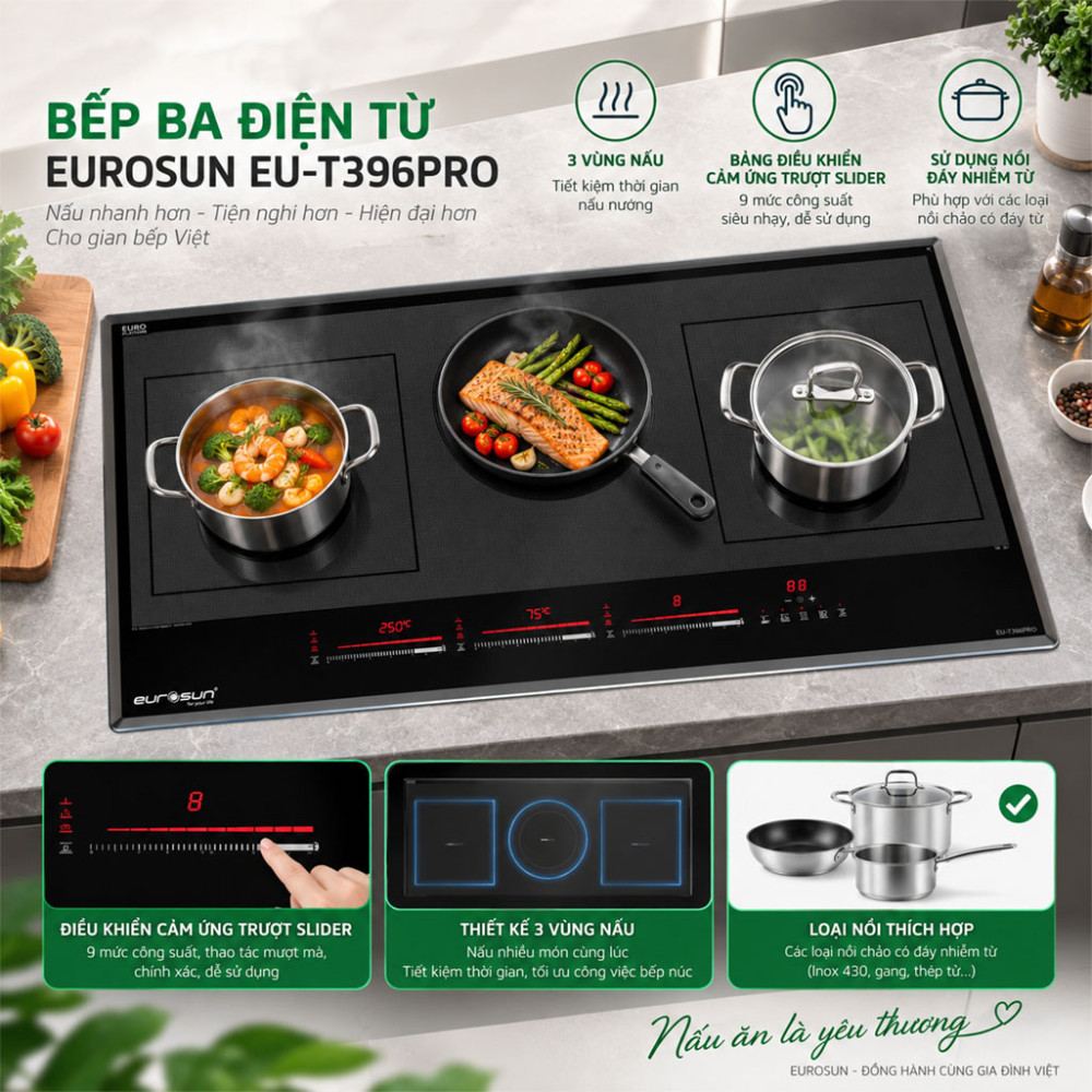 Bếp từ 3 vùng nấu Eurosun EU-T396PRO - Hàng chính hãng