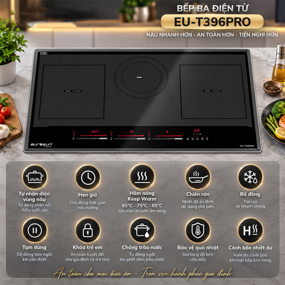 Bếp từ 3 vùng nấu Eurosun EU-T396PRO - Hàng chính hãng