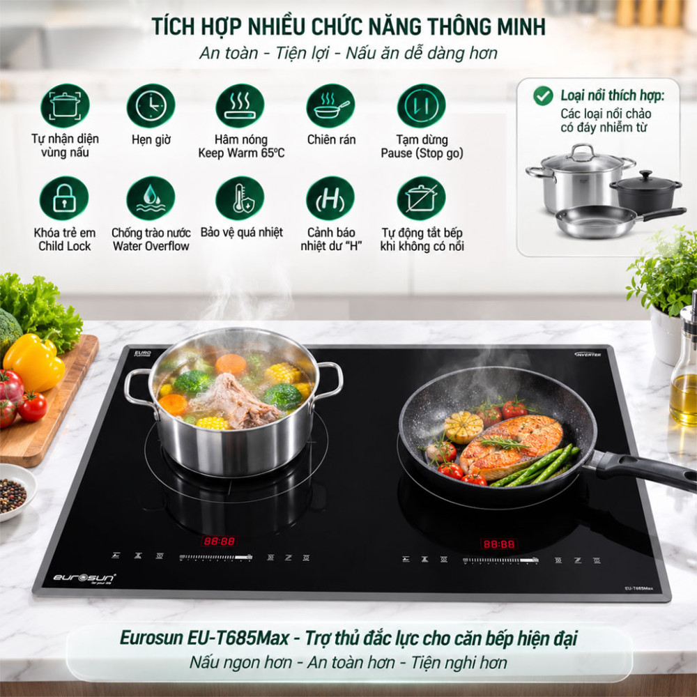 Bếp từ đôi Eurosun EU-T685Max - Hàng chính hãng