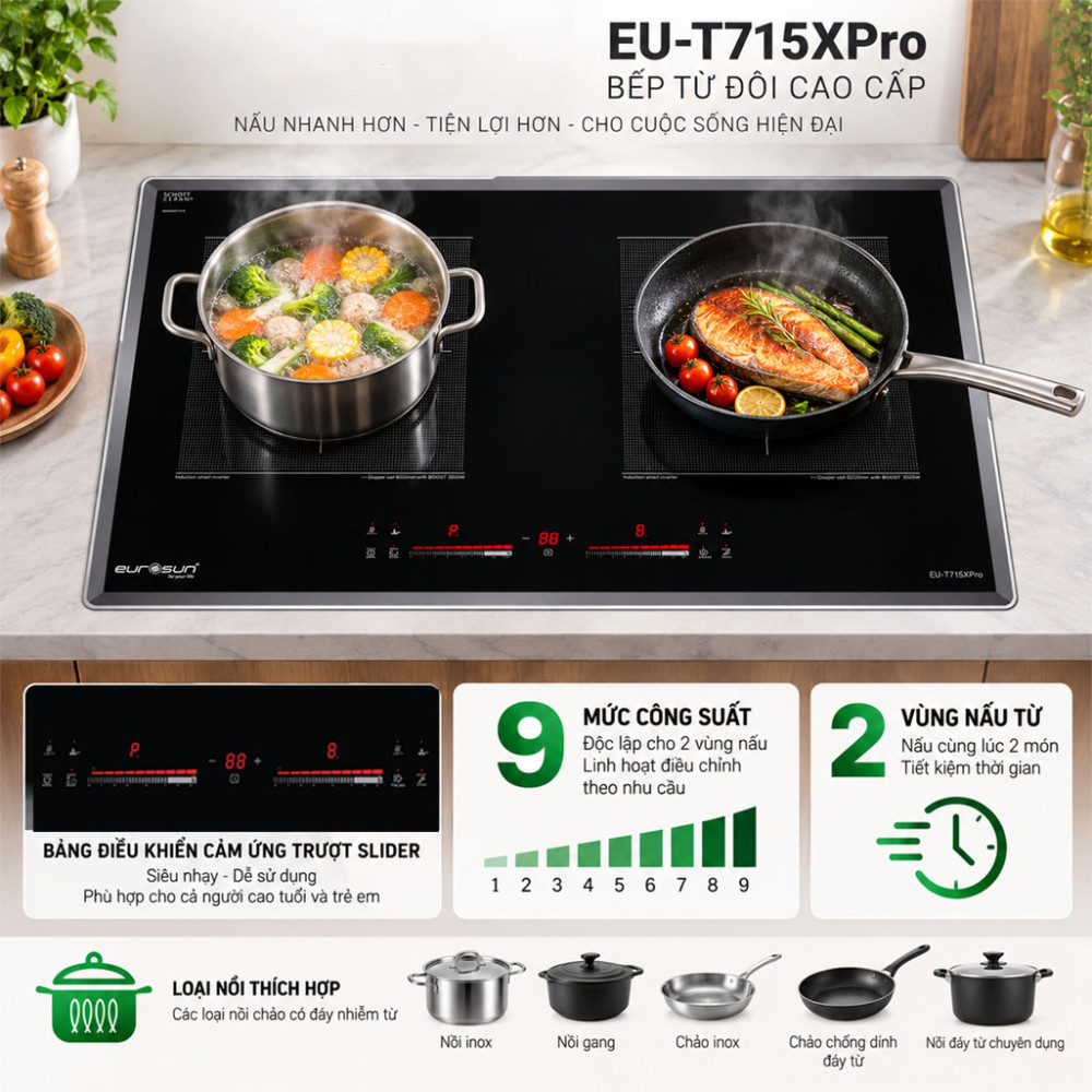Bếp từ đôi Eurosun EU-T715XPro - Hàng chính hãng