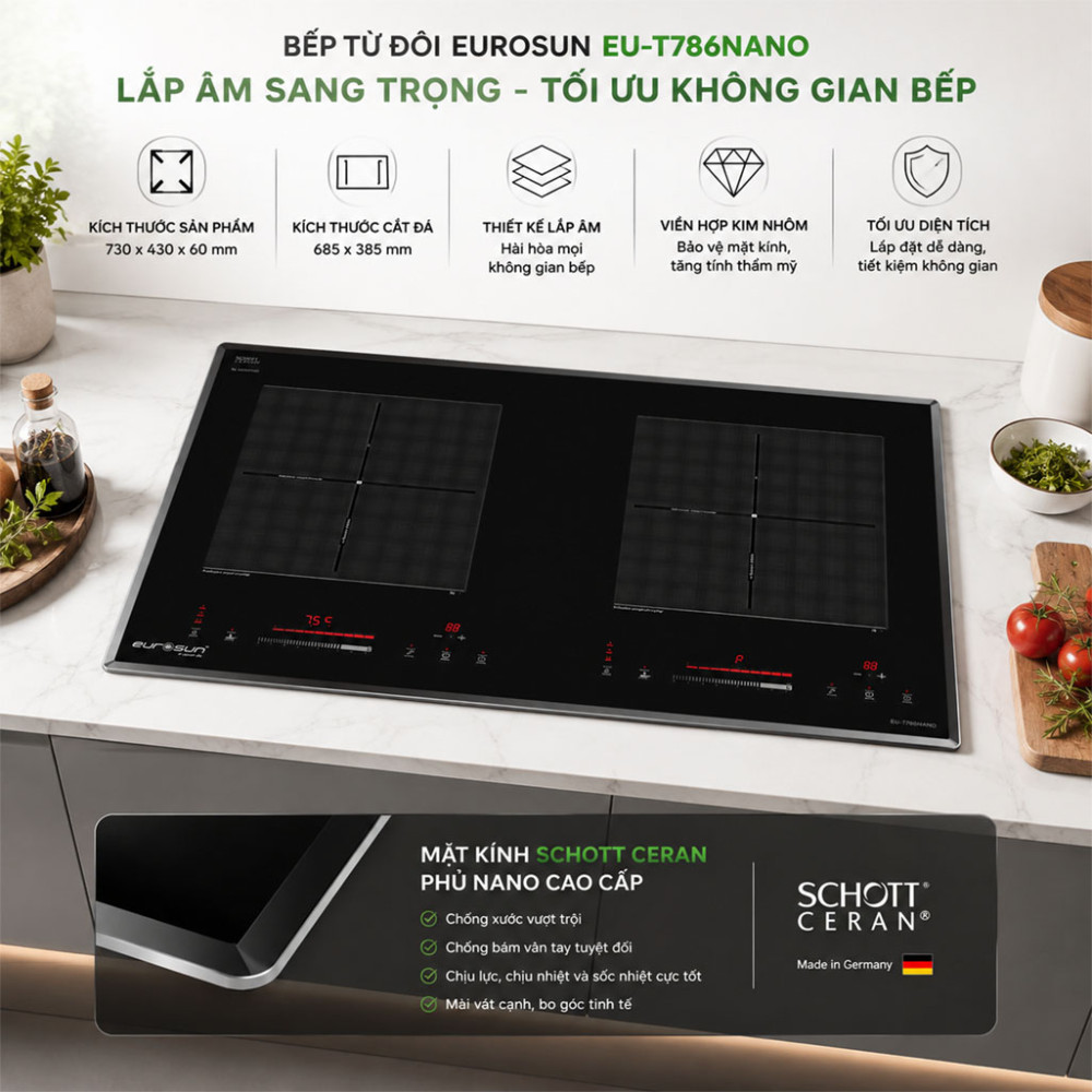 Bếp từ đôi Eurosun EU-T786Nano - Hàng chính hãng