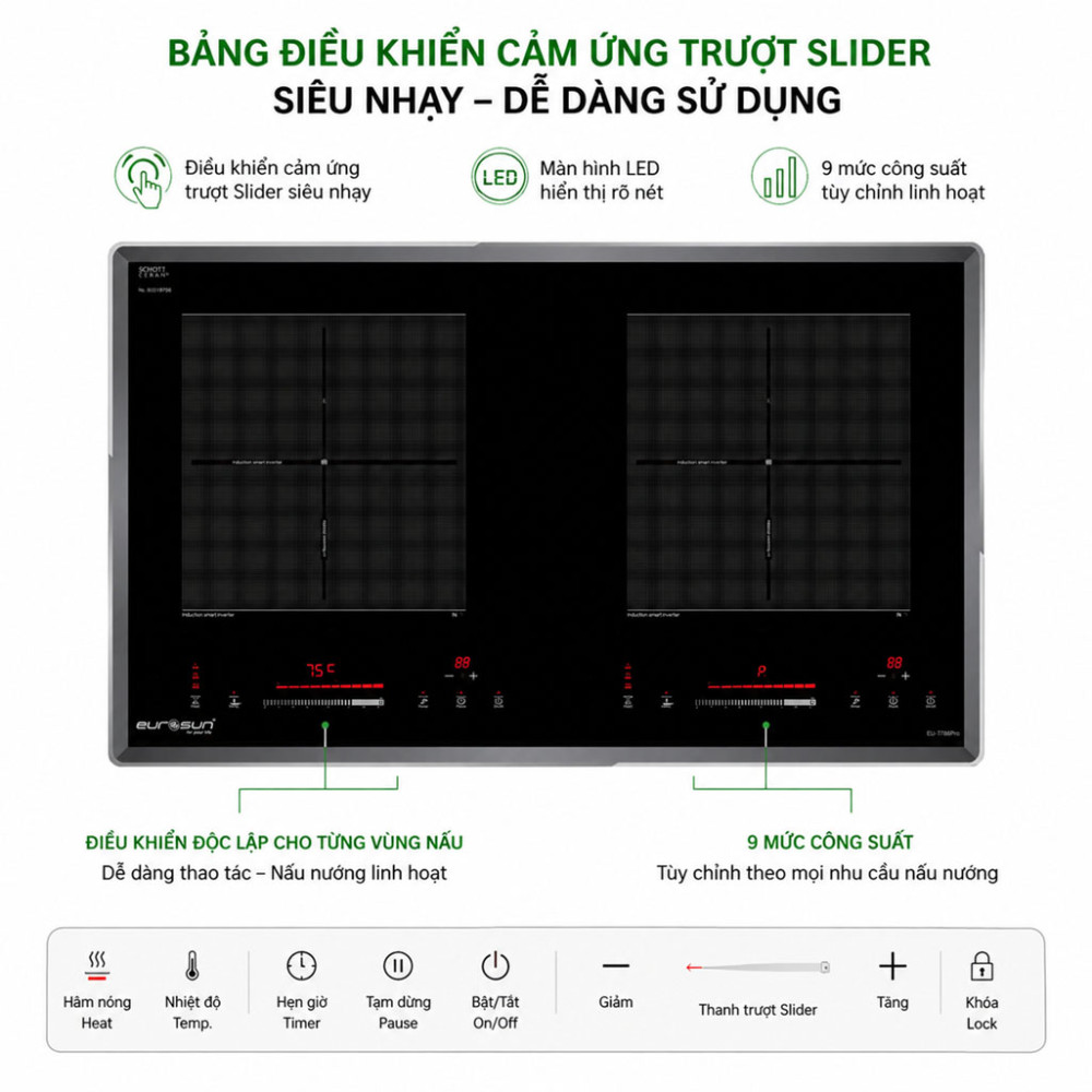 Bếp từ đôi Eurosun EU-T786Nano - Hàng chính hãng