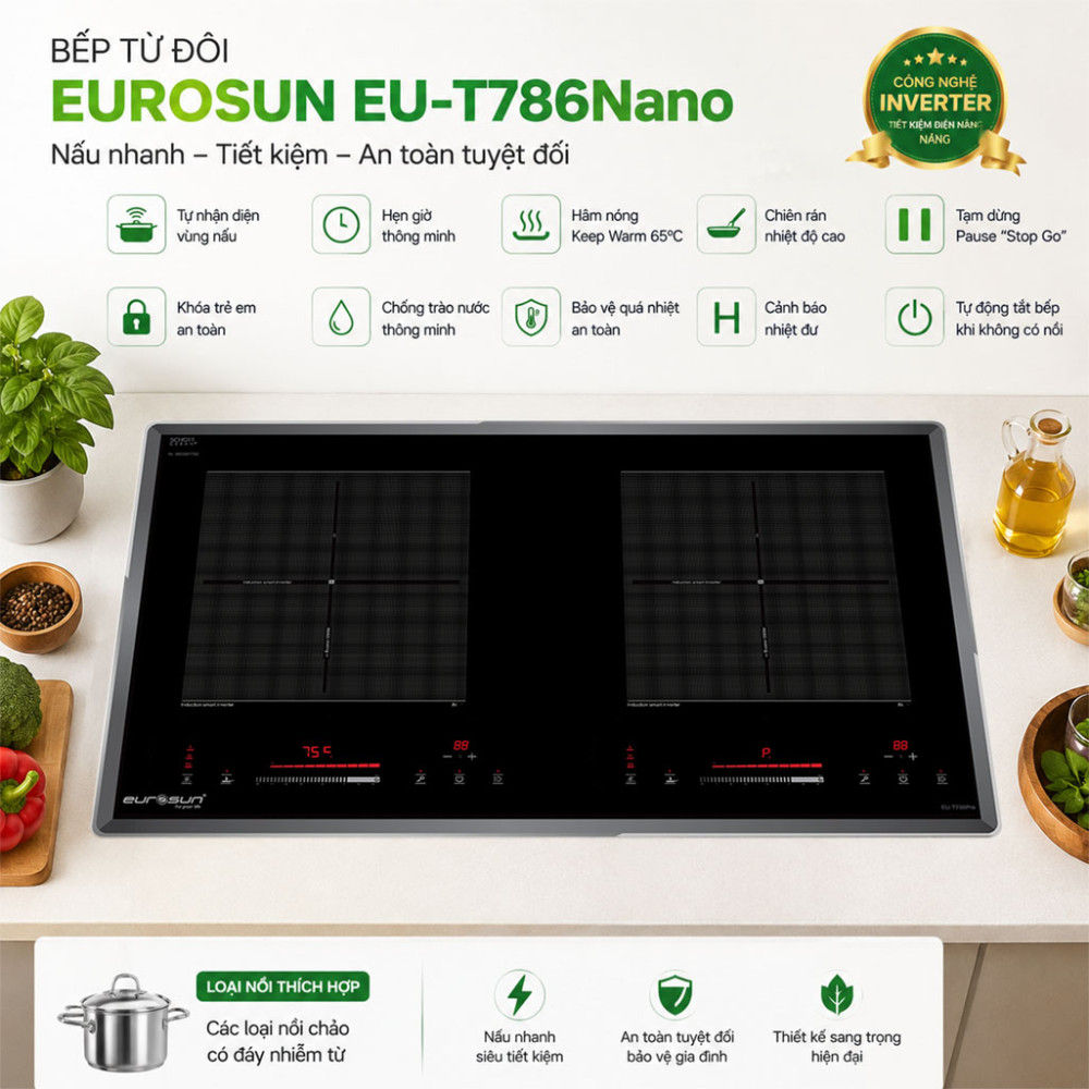 Bếp từ đôi Eurosun EU-T786Nano - Hàng chính hãng