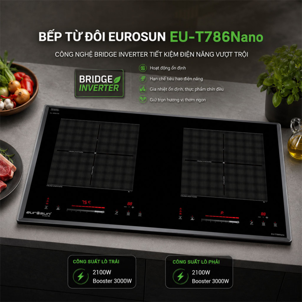 Bếp từ đôi Eurosun EU-T786Nano - Hàng chính hãng