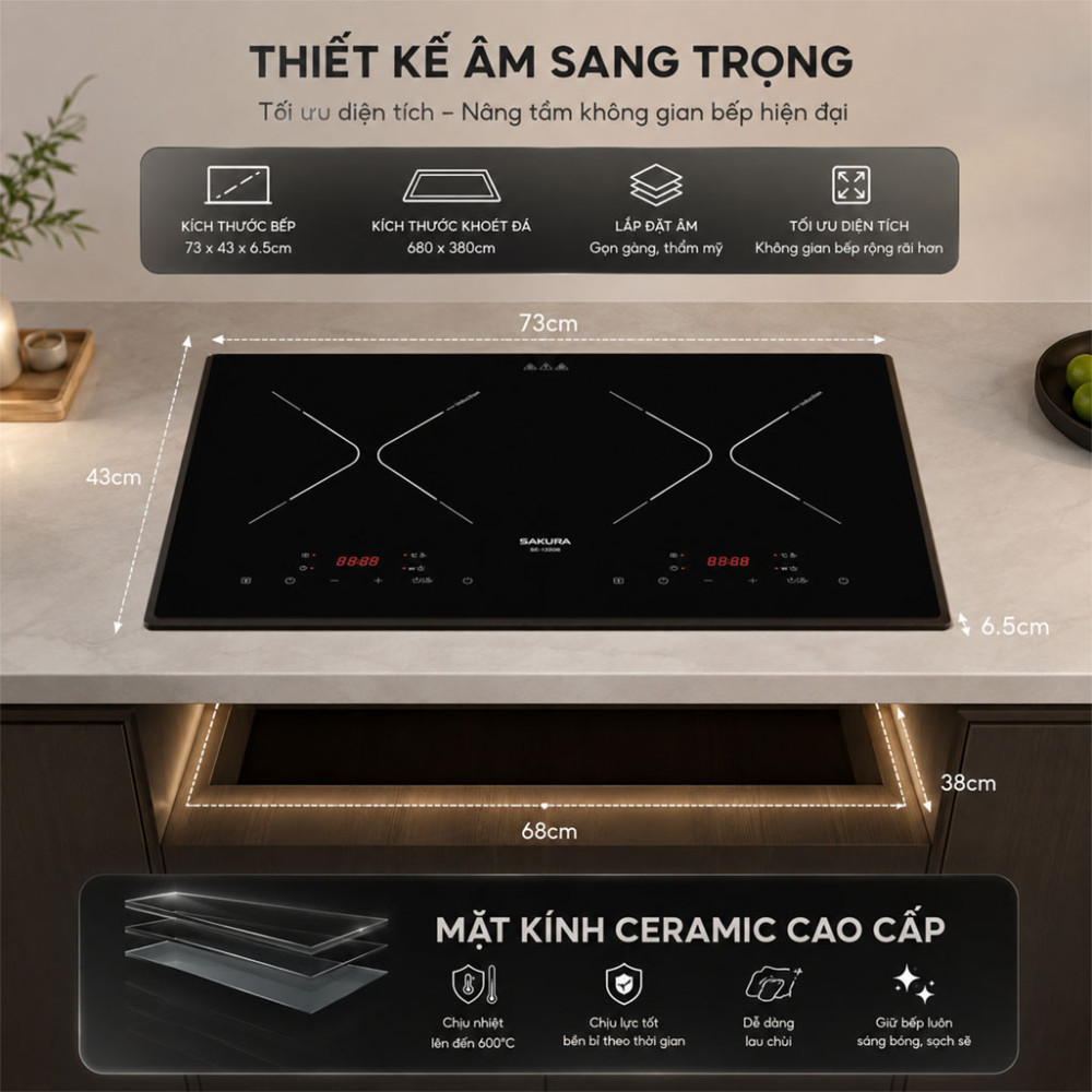 Bếp từ đôi Sakura SE-1220B - Hàng chính hãng
