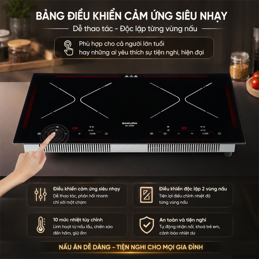 Bếp từ đôi Sakura SE-1220B - Hàng chính hãng