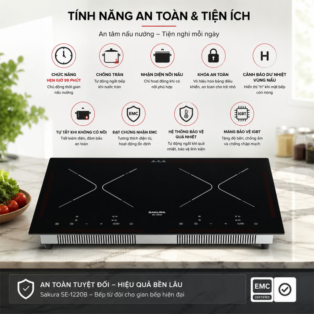 Bếp từ đôi Sakura SE-1220B - Hàng chính hãng