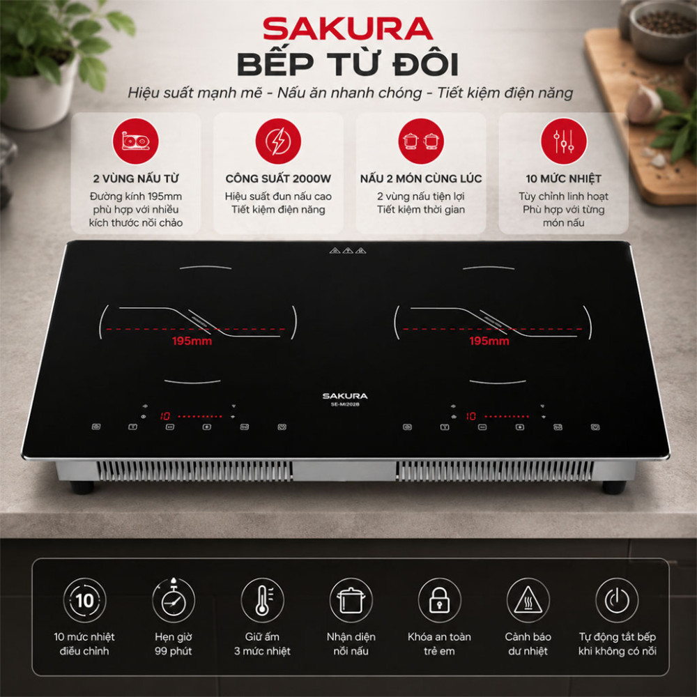 Bếp từ đôi Sakura SE-MI202B - Hàng chính hãng