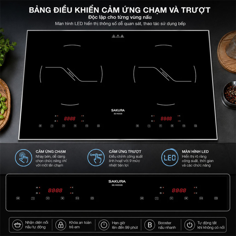 Bếp từ đôi Sakura SE-MI202B - Hàng chính hãng