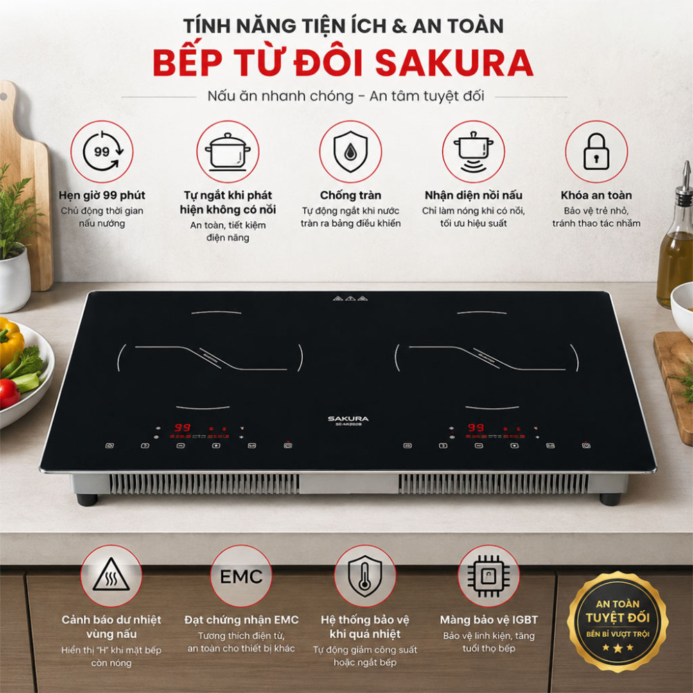 Bếp từ đôi Sakura SE-MI202B - Hàng chính hãng