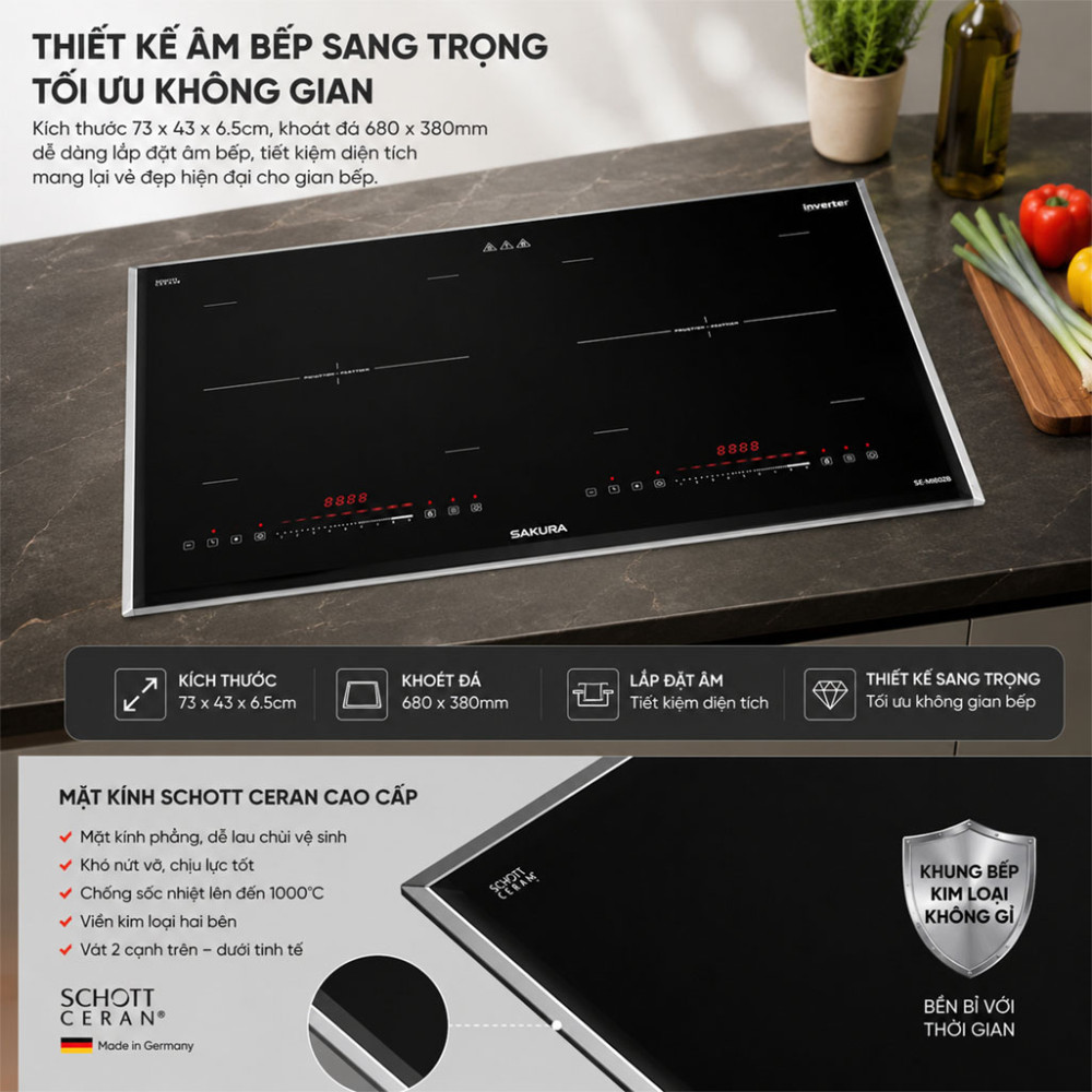 Bếp từ đôi Sakura SE-MI602B - Hàng chính hãng