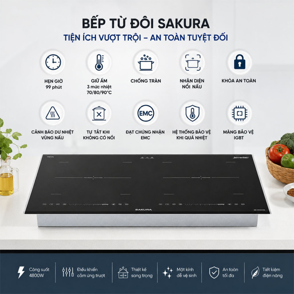 Bếp từ đôi Sakura SE-MI602B - Hàng chính hãng