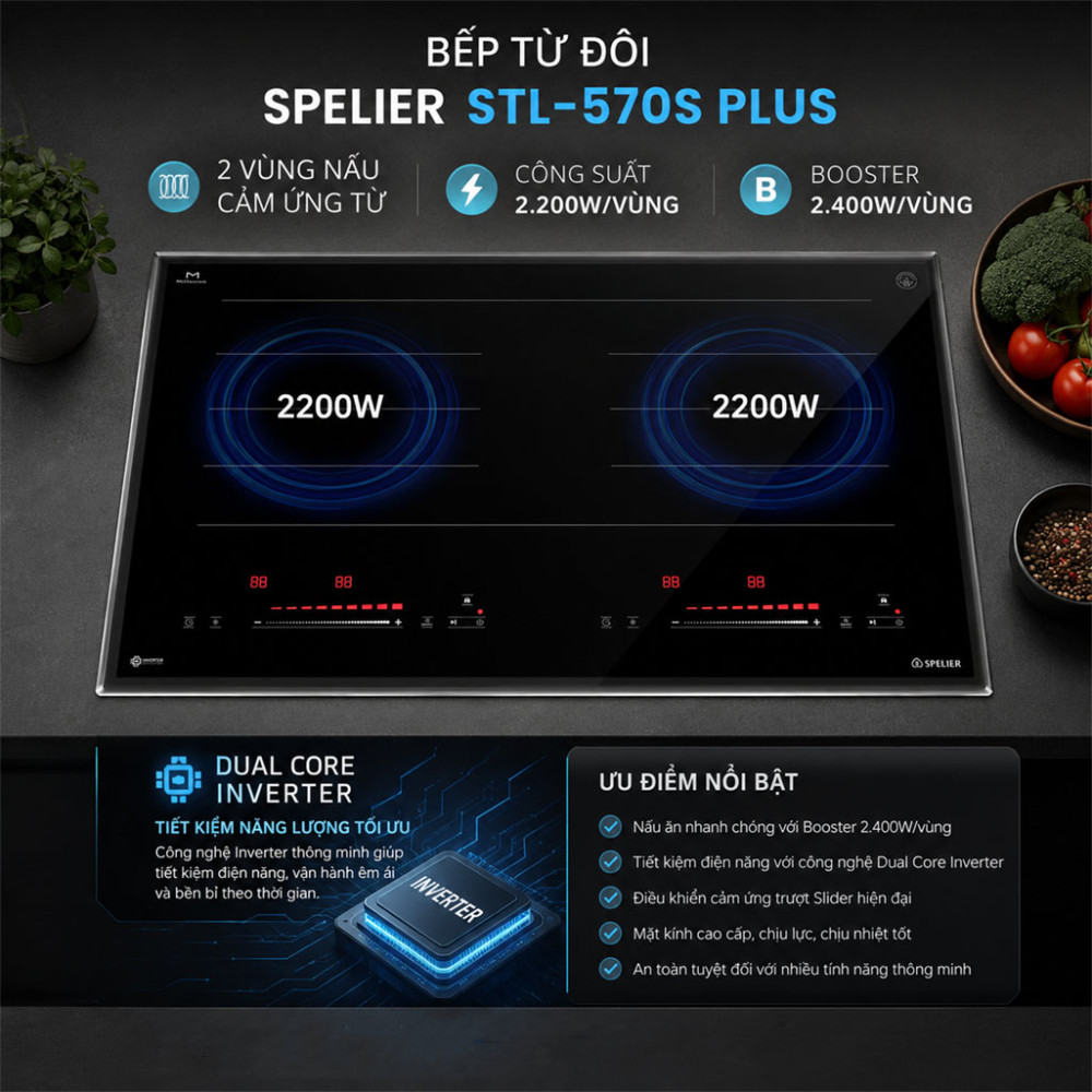 Bếp từ đôi Spelier STL-570S PLUS - Hàng chính hãng