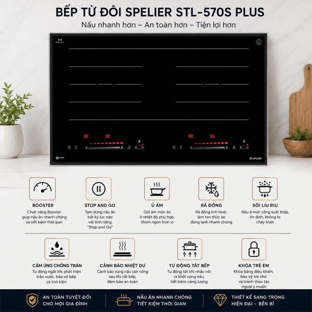 Bếp từ đôi Spelier STL-570S PLUS - Hàng chính hãng