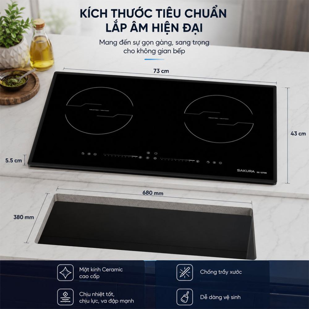 Bếp từ đôi âm Sakura SE-1270B - Hàng chính hãng