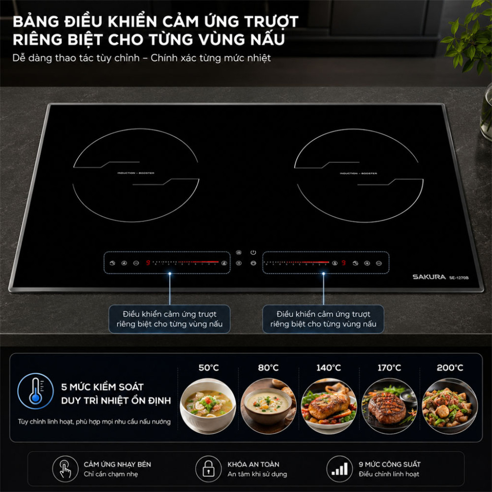 Bếp từ đôi âm Sakura SE-1270B - Hàng chính hãng