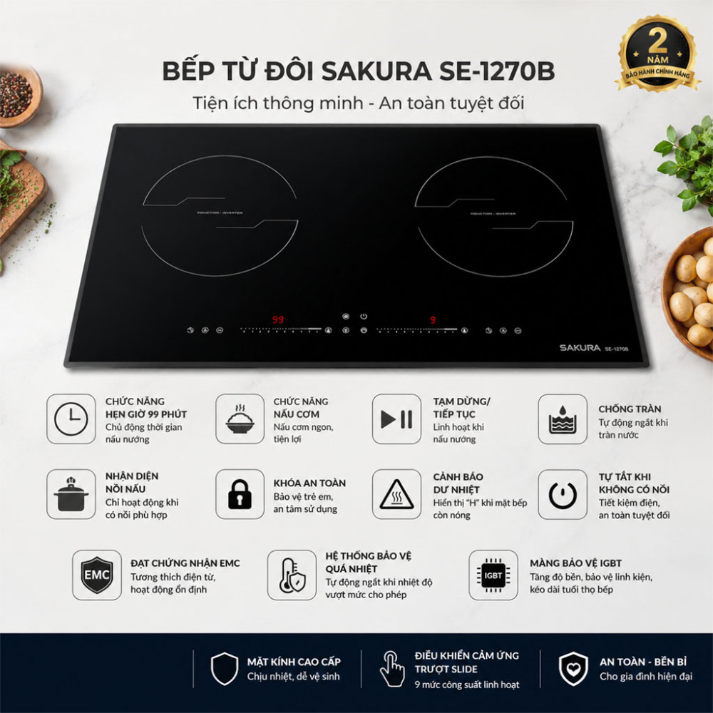 Bếp từ đôi âm Sakura SE-1270B - Hàng chính hãng