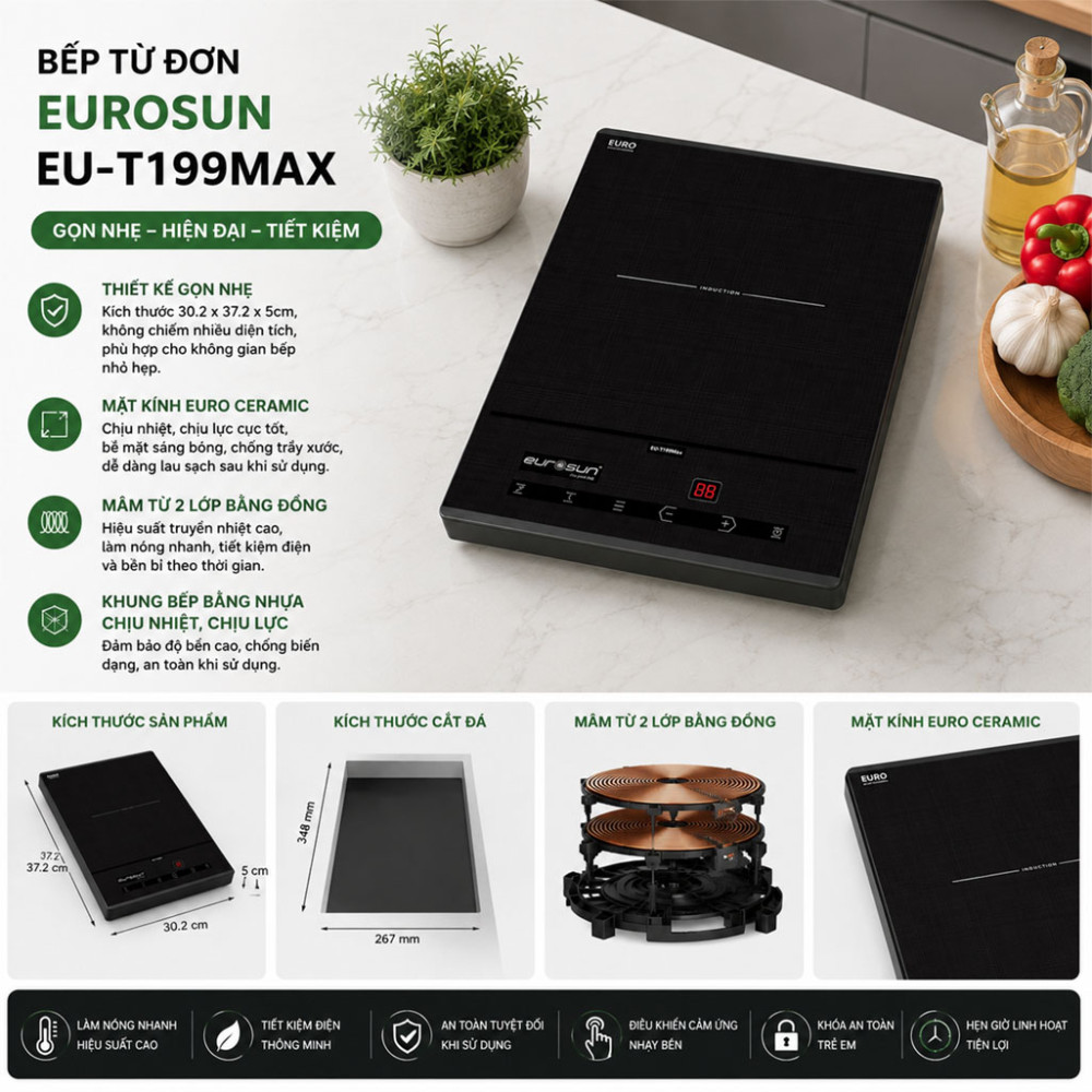 Bếp từ đơn Eurosun EU-T199Max - Hàng chính hãng