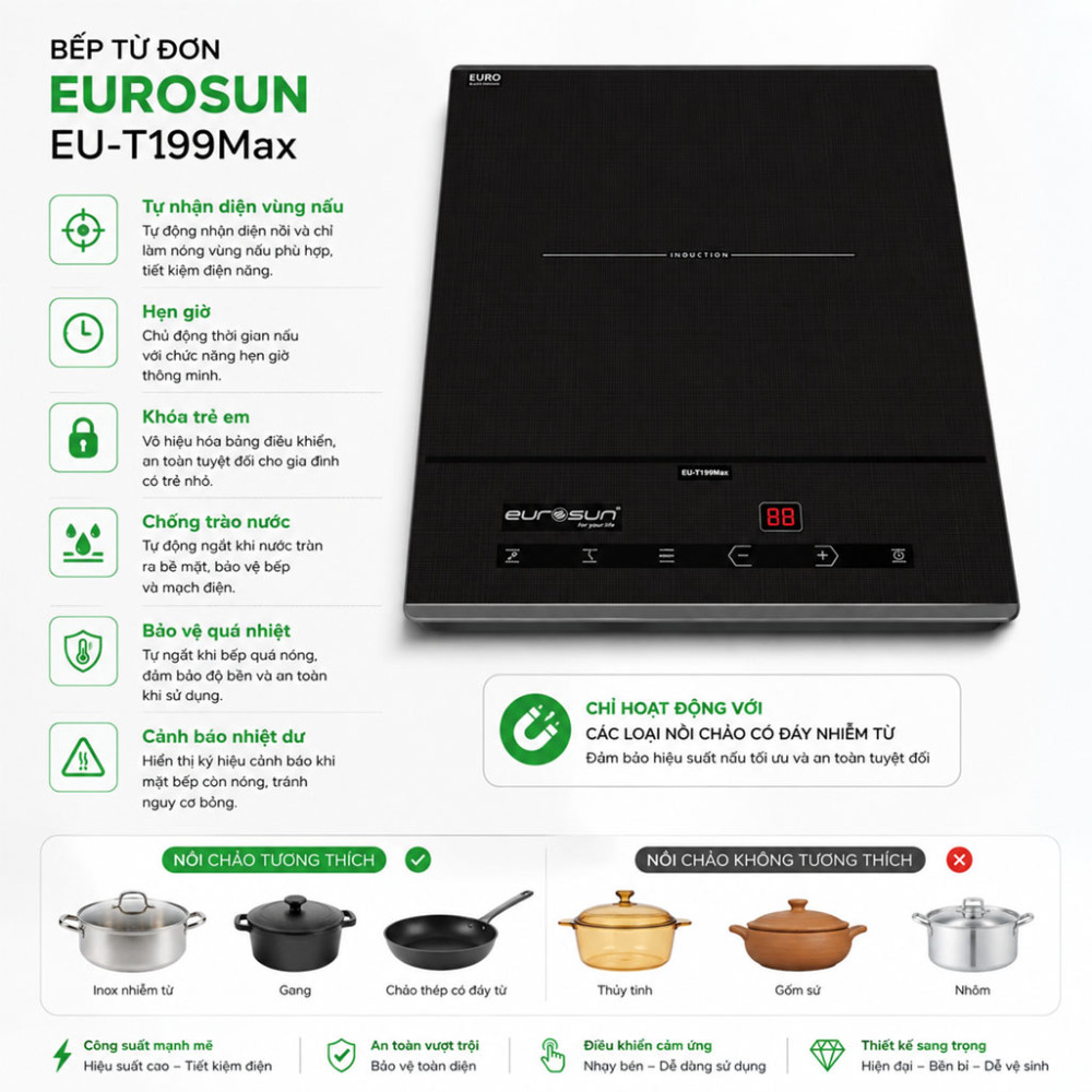 Bếp từ đơn Eurosun EU-T199Max - Hàng chính hãng