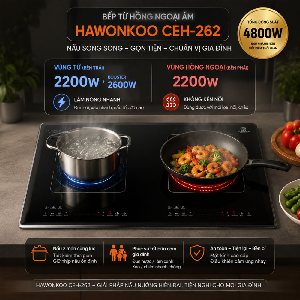 Bếp từ hồng ngoại âm Hawonkoo CEH-262 - Hàng chính hãng