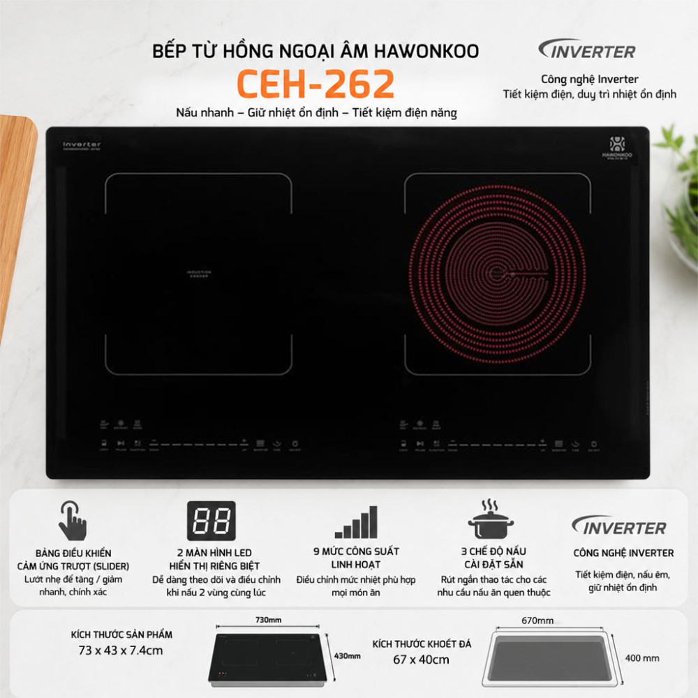 Bếp từ hồng ngoại âm Hawonkoo CEH-262 - Hàng chính hãng