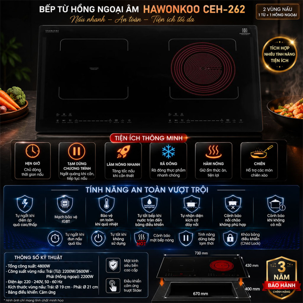 Bếp từ hồng ngoại âm Hawonkoo CEH-262 - Hàng chính hãng