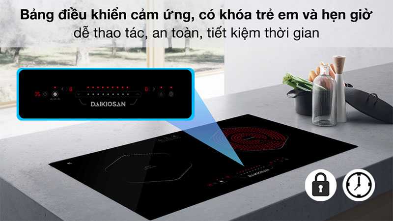 Bảng điều khiển của Bếp từ hồng ngoại lắp âm Daikiosan DKC-200002