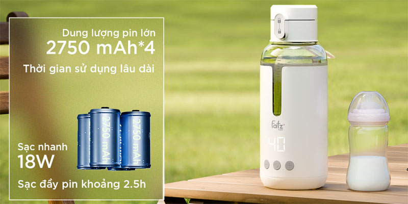 Dung lương pin của Bình đun và hâm nước pha sữa mini Smart 6 Fatzbaby FB3820FD