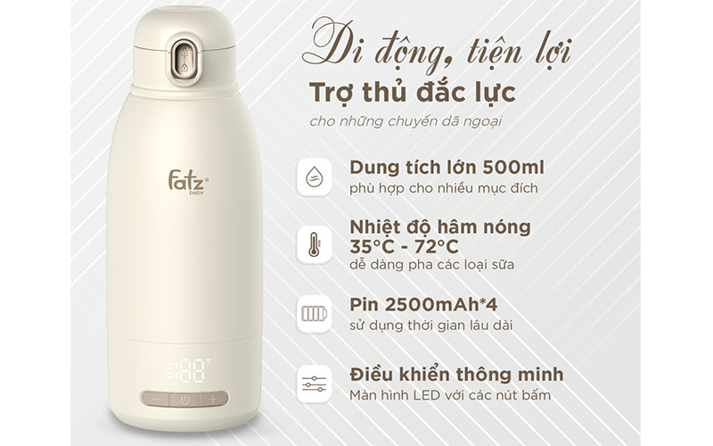 Bình đun và hâm nước pha sữa mini Smart 7 Fatzbaby FB3813KB