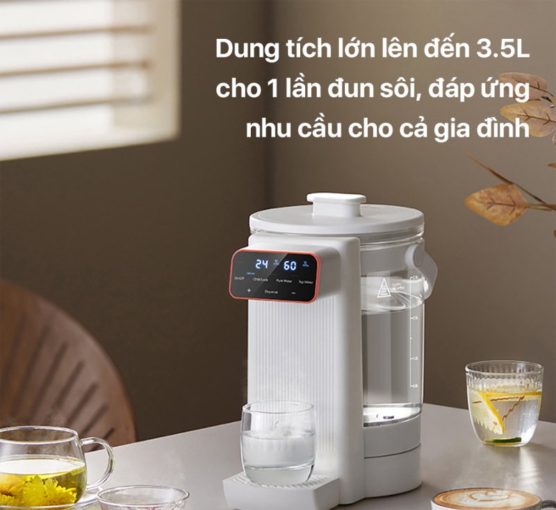 Dung tích bình chứa nước 3.5 lít đáp ưng nhu cầu sử dụng cho gia đình đông người