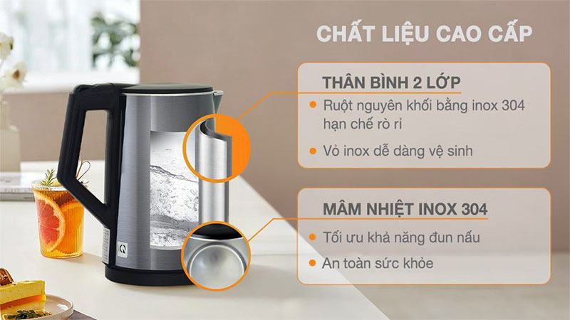 Chất liệu của Bình đun siêu tốc BlueStone 1.5 lít KTB-3471