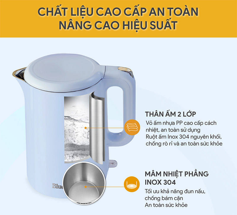 Chất liệu cấu tạo cao cấp, tạo độ bền cao cho bình