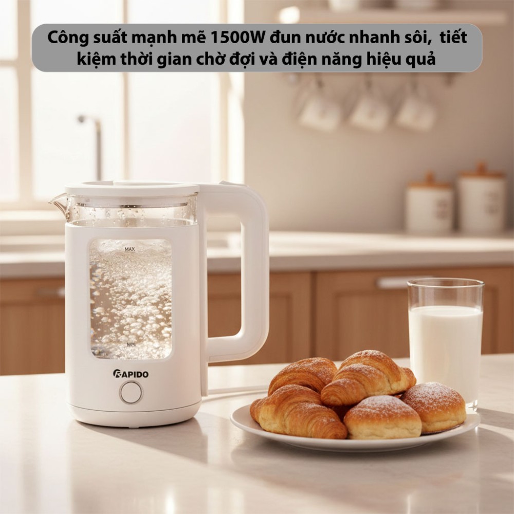 Bình đun siêu tốc Rapido 1.7 lít RK1715W - Hàng chính hãng