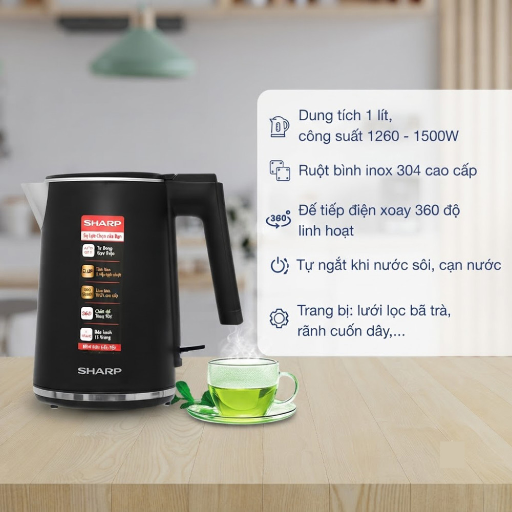 Bình đun siêu tốc Sharp 1 lít EKJ-10DVPS-BK/RD - Hàng chính hãng