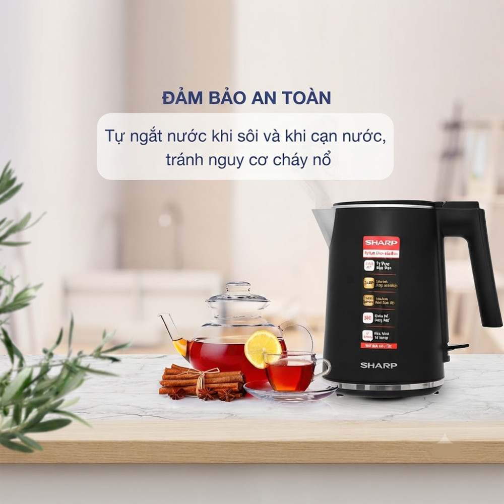 Bình đun siêu tốc Sharp 1 lít EKJ-10DVPS-BK/RD - Hàng chính hãng