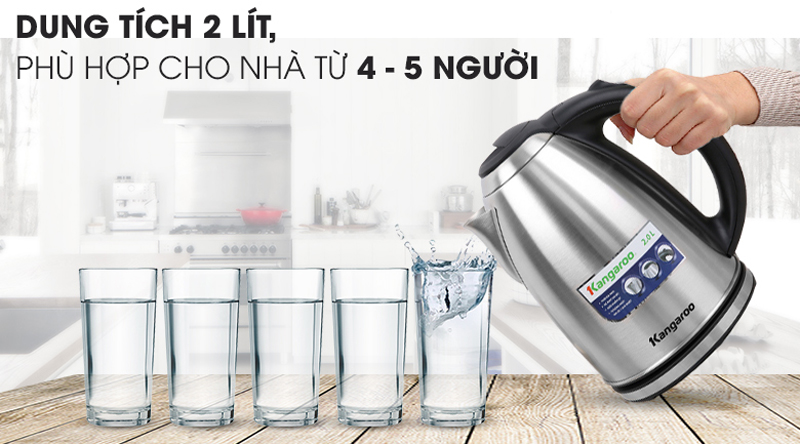 Dung tích 2.0L đáp ứng nhu cầu pha trà, cà phê hay nấu mỳ gói tiện dụng