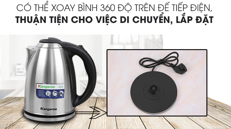 Đế tiếp điện thiết kế xoay 360 độ dễ dàng nhấc và đặt bình