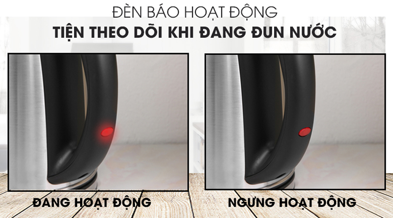 Có đèn LED báo chế độ nấu cho bạn dễ dàng quan sát hoạt động của ấm 