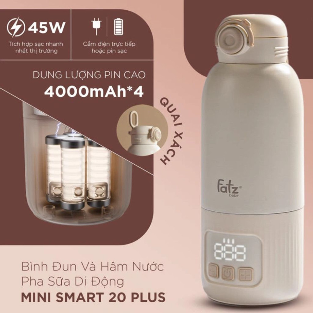 Bình đun và hâm nước pha sữa Fatz Baby Mini Smart 20 Plus FB3830BN - Hàng chính hãng