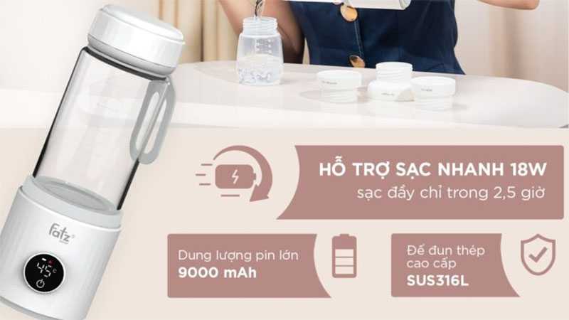 Bình đun và hâm nước pha sữa mini Smart 8 Fatzbaby FB3822FD