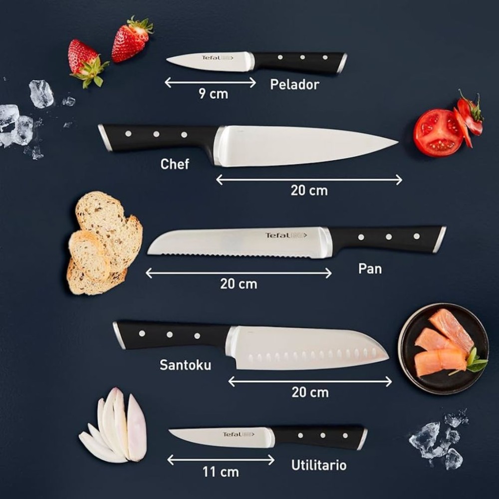 Bộ dao thép Đức 5 món kèm kệ để dao Tefal K232S574 - Hàng chính hãng