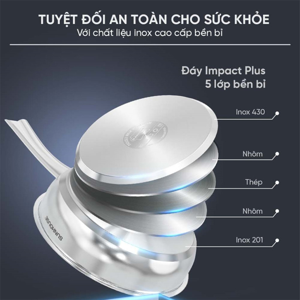 Bộ nồi chảo quánh inox nắp kính Sunhouse SHG991 - Hàng chính hãng