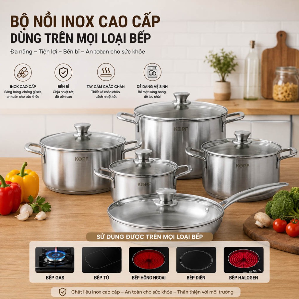 Bộ nồi inox 5 món Kaff KF-ST005FR - Hàng chính hãng