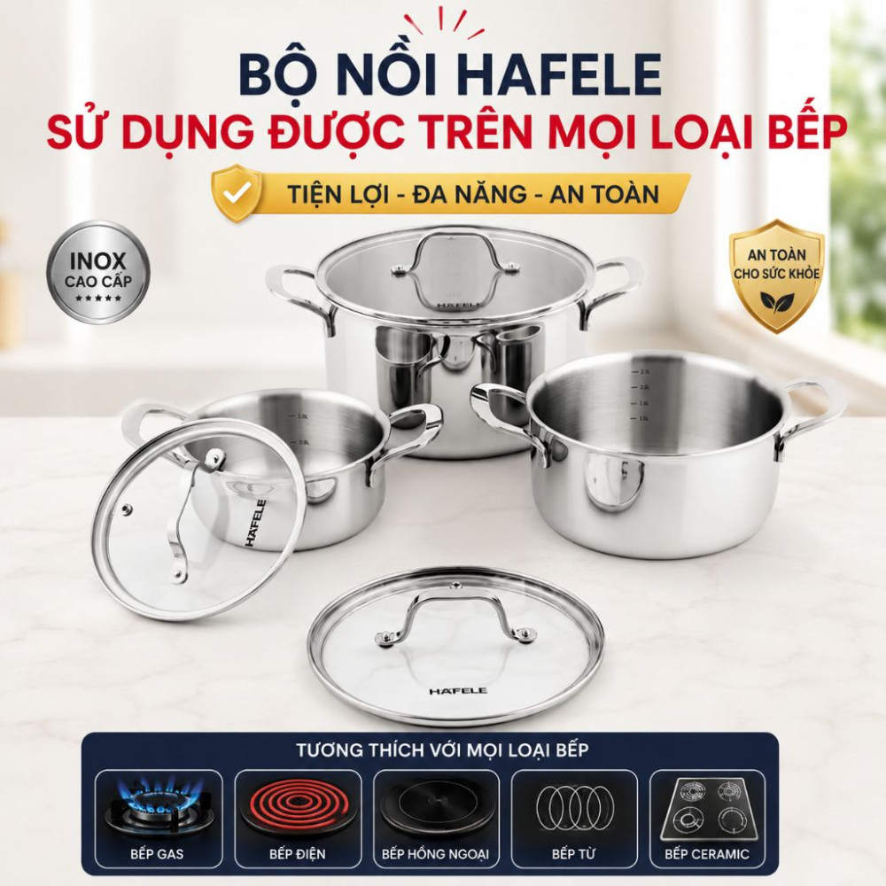 Bộ nồi inox 3 món Hafele HS-CW3WX - Hàng chính hãng