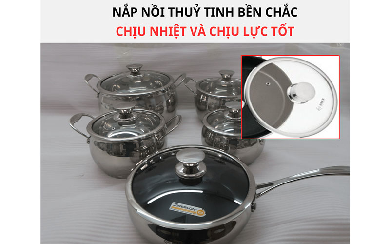 Thiết kế nắp của Bộ nồi inox 5 món dáng bầu Arber AN-06BB