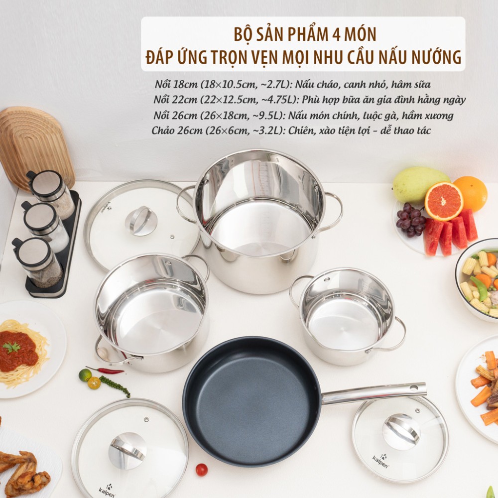 Bộ nồi chảo 4 món Kalpen Lermat L2Pro - Hàng chính hãng