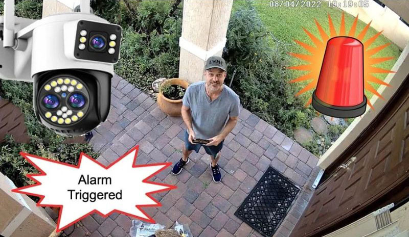 Camera có tích hợp báo động còi hú và đèn khi phát hiện người